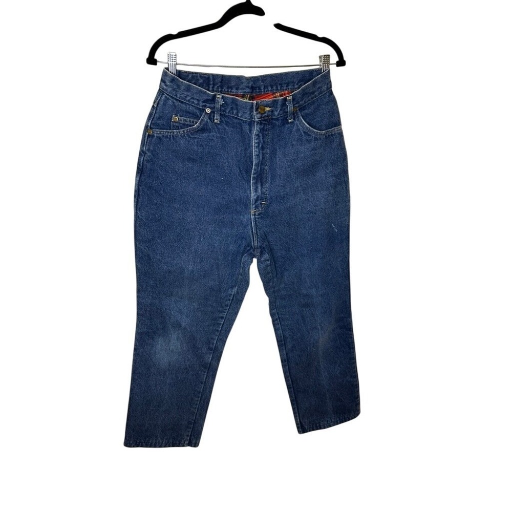 L.L.Bean Vintage Flannel Lined Jeans Womens Size 16 Blue High Rise Mom Jeans
